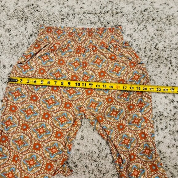 Free Shipping! Smocked Waist SZ S Slit Palazzo Leg Round Hem Printed Boho Pants - Picture 7 of 11